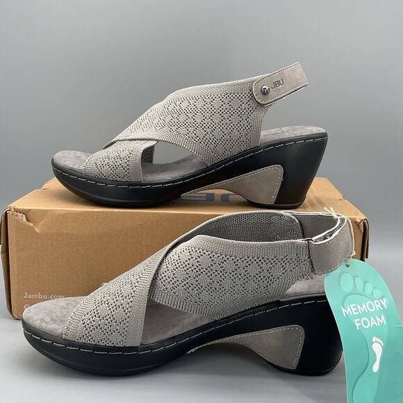 NEW JBU Women’s Alyssa Wedge Sandals Grey Shimmer Size 8M - Picture 1 of 11